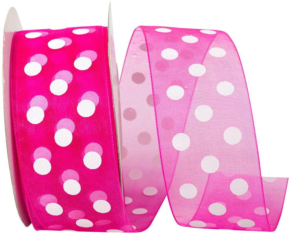 Chiffon Aspirin Dots Ribbon Shocking 1-1/2 Inch 25 Yards
