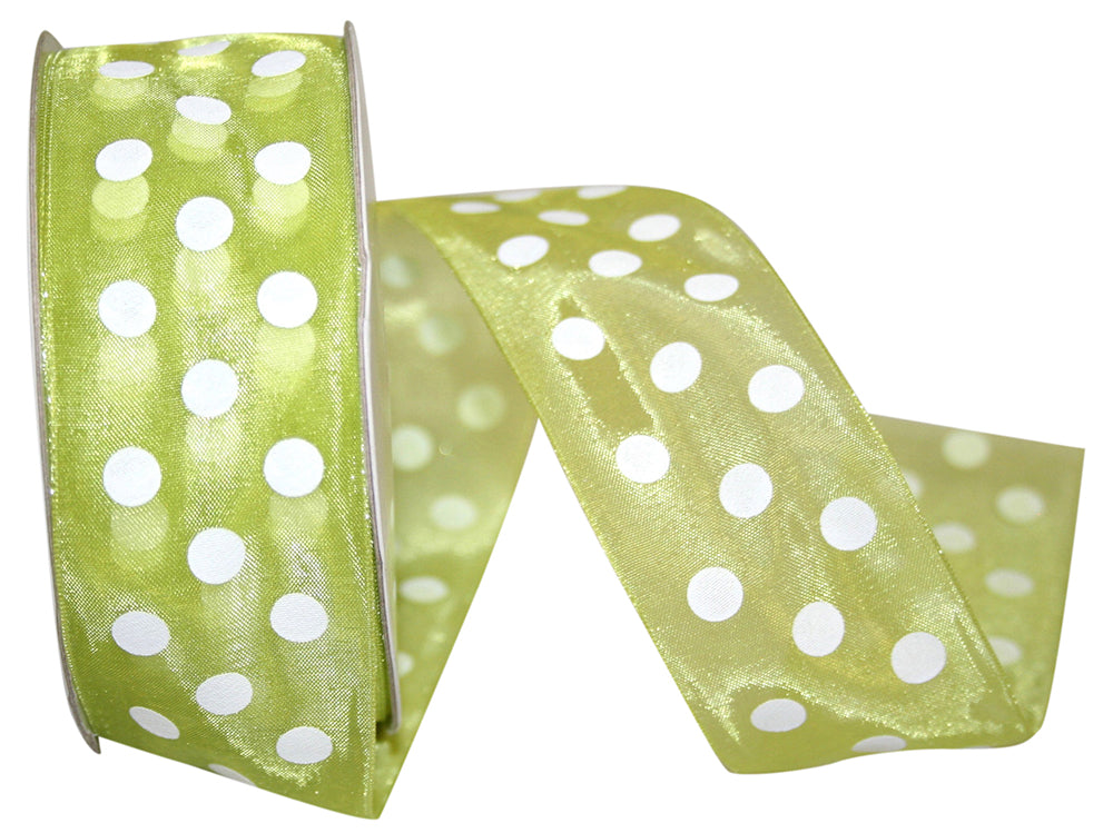 Kiwi Chiffon Ribbon 1-1/2 Inch Aspirin Dots 25 Yards