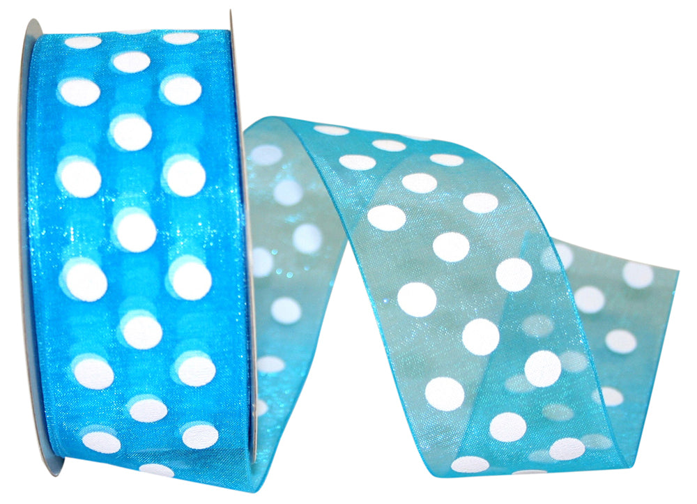 Turquoise Chiffon Aspirin Dots Ribbon 1-1/2 Inch 25 Yards