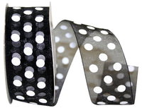 Chiffon Aspirin Dots Ribbon Black White 1-1/2 Inch 25Yds