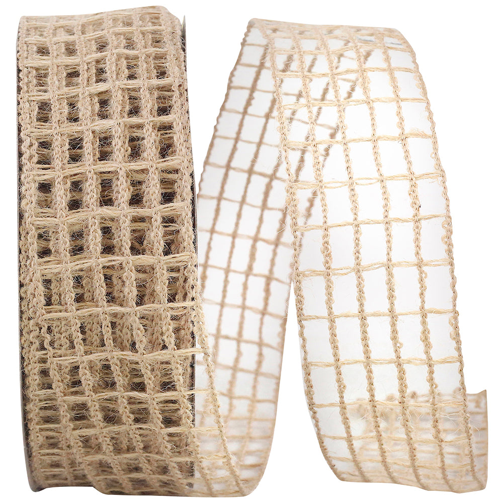 Natural Jute Wired Edge Ribbon 1-1/2 Inch for Wreaths
