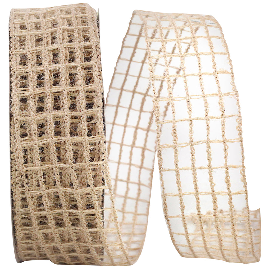 Natural Jute Wired Edge Ribbon 1-1/2 Inch for Wreaths
