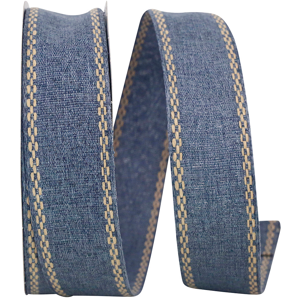 Denim Wired Edge Ribbon 1-1/2 Inch Stewart Linen 20 Yards