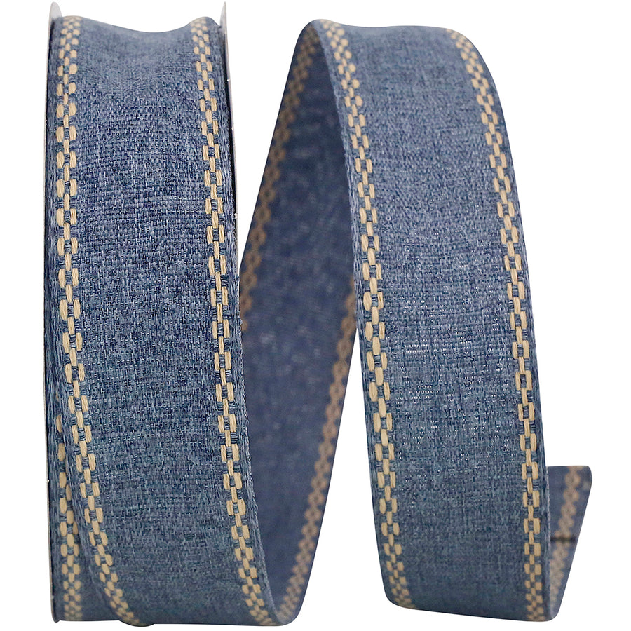 Denim Wired Edge Ribbon 1-1/2 Inch Stewart Linen 20Yds