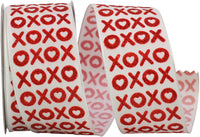 Xo Fun Glitter Wired Edge Ribbon White Red 1-1/2 Inch