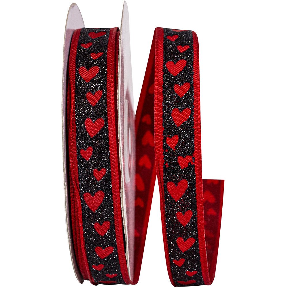 Black Red 5 8 Inch Heart Flow Wired Edge Ribbon for Wreaths & Bows