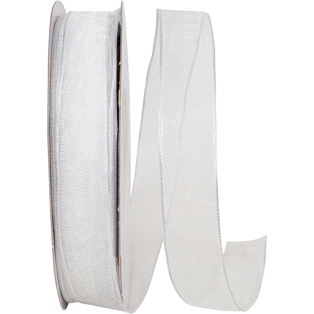 White 5 8 Inch Elegant Woven Sheer Wired Edge Ribbon for Wreaths & Bows
