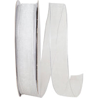 White 5 8 Inch Elegant Woven Sheer Wired Edge Ribbon for Wreaths & Bows