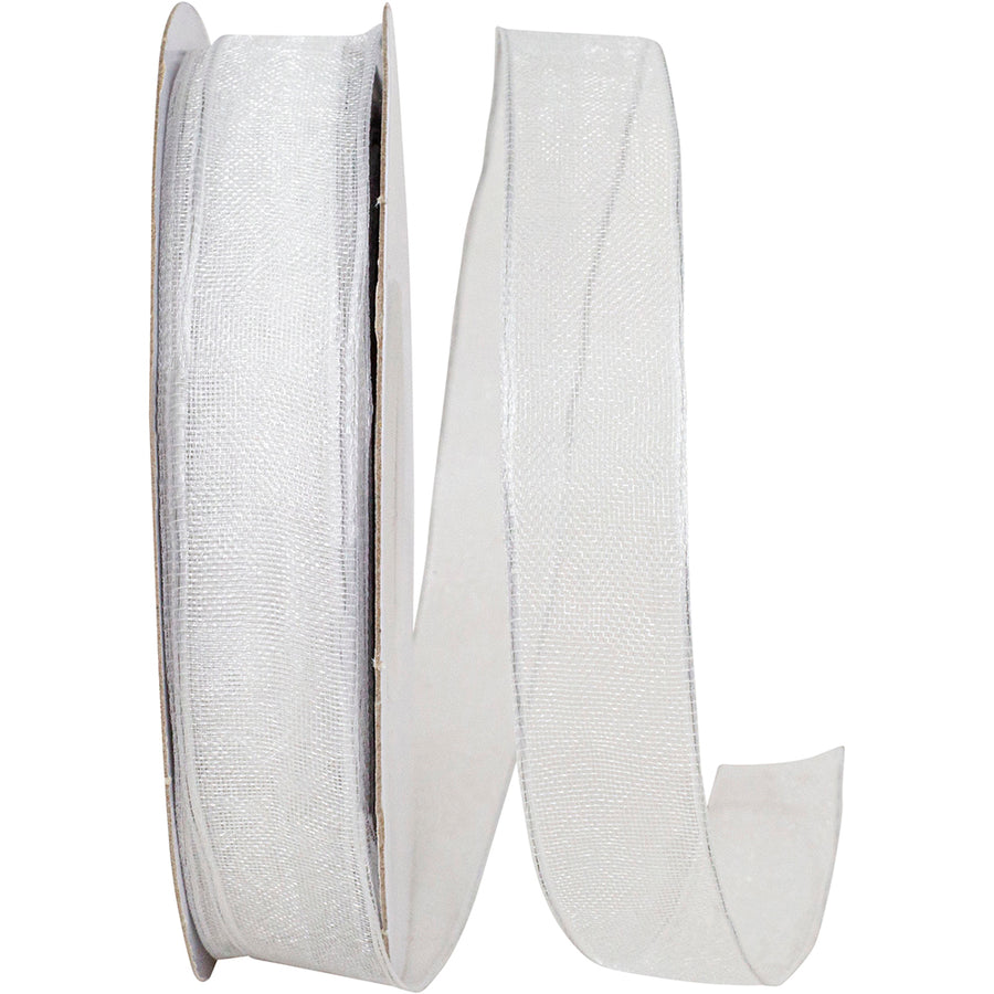White 5 8 Inch Elegant Woven Sheer Wired Edge Ribbon for Wreaths & Bows