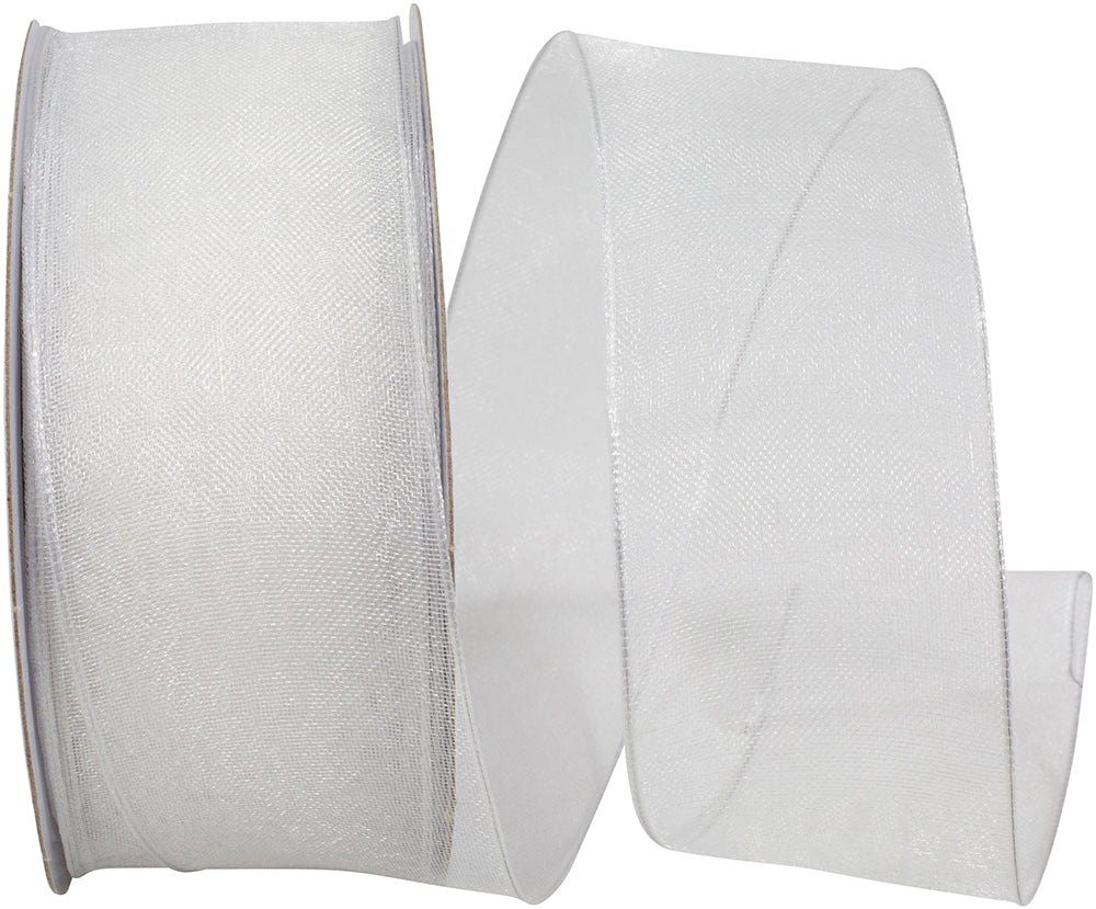White 1-1 2 Inch Elegant Woven Sheer Wired Edge Ribbon for Wreaths & Bows