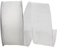White 1-1 2 Inch Elegant Woven Sheer Wired Edge Ribbon for Wreaths & Bows
