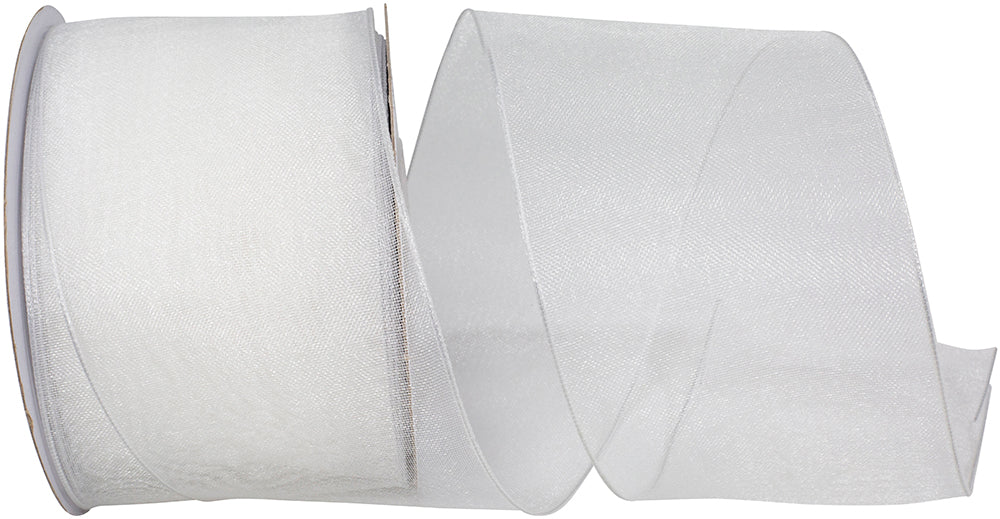White 2-1 2 Inch Elegant Woven Sheer Wired Edge Ribbon for Wreaths & Bows