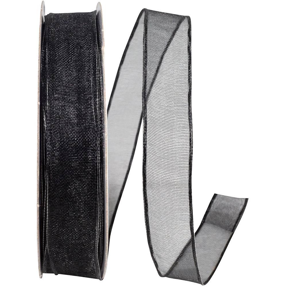Black 5 8 Inch Elegant Woven Sheer Wired Edge Ribbon for Wreaths & Bows