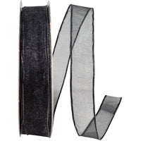 Black 5 8 Inch Elegant Woven Sheer Wired Edge Ribbon for Wreaths & Bows