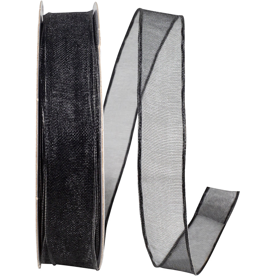 Black 5 8 Inch Elegant Woven Sheer Wired Edge Ribbon for Wreaths & Bows