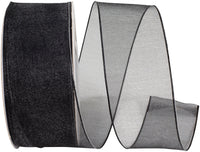 Black 1-1 2 Inch Elegant Woven Sheer Wired Edge Ribbon for Wreaths & Bows