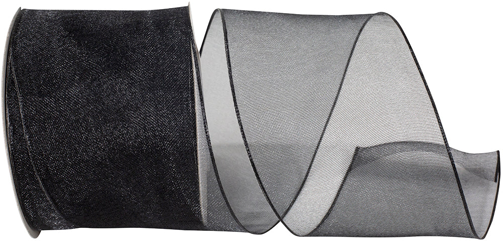 Black 2-1 2 Inch Elegant Woven Sheer Wired Edge Ribbon for Wreaths & Bows