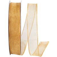 Gold 5 8 Inch Elegant Woven Sheer Wired Edge Ribbon for Wreaths & Bows