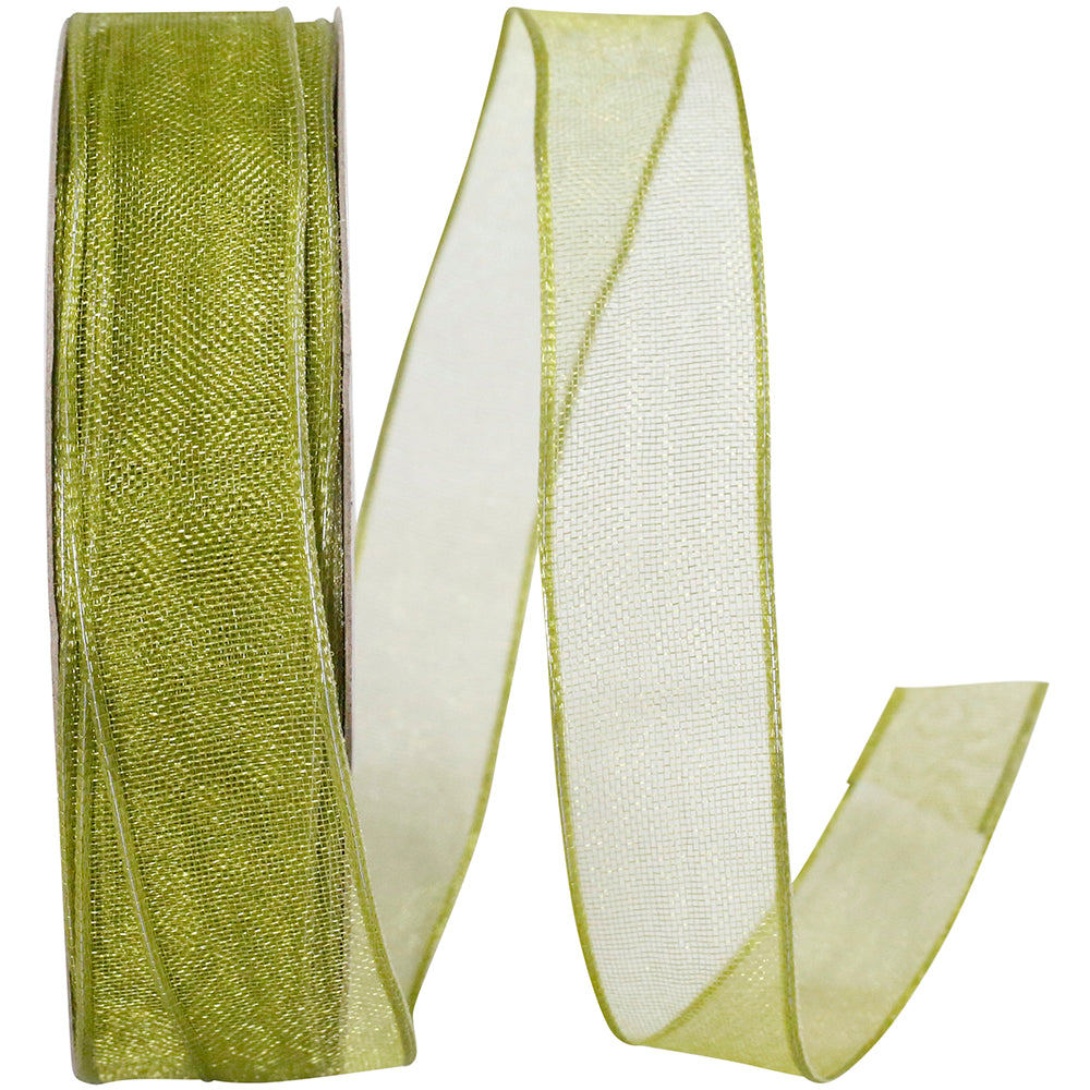 Moss 5 8 Inch Elegant Woven Sheer Wired Edge Ribbon for Wreaths & Bows