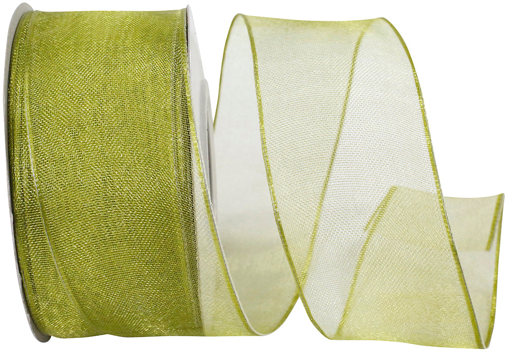 Moss 1-1 2 Inch Elegant Woven Sheer Wired Edge Ribbon for Wreaths & Bows