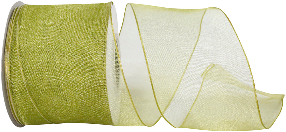 Moss 2-1 2 Inch Elegant Woven Sheer Wired Edge Ribbon for Wreaths & Bows