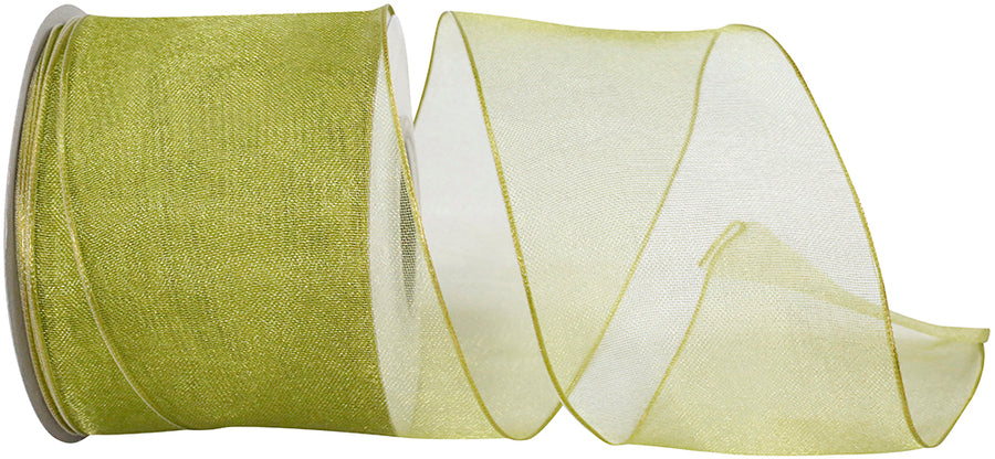 Moss 2-1 2 Inch Elegant Woven Sheer Wired Edge Ribbon for Wreaths & Bows