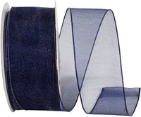 Navy 1-1 2 Inch Elegant Woven Sheer Wired Edge Ribbon for Wreaths & Bows