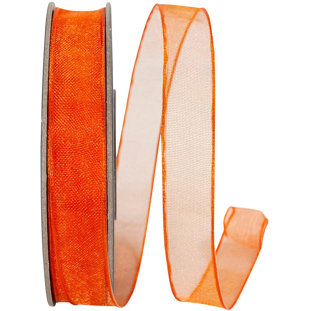 Orange 5 8 Inch Elegant Woven Sheer Wired Edge Ribbon for Wreaths & Bows