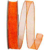 Orange 5 8 Inch Elegant Woven Sheer Wired Edge Ribbon for Wreaths & Bows