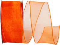 Orange 1-1 2 Inch Elegant Woven Sheer Wired Edge Ribbon for Wreaths & Bows