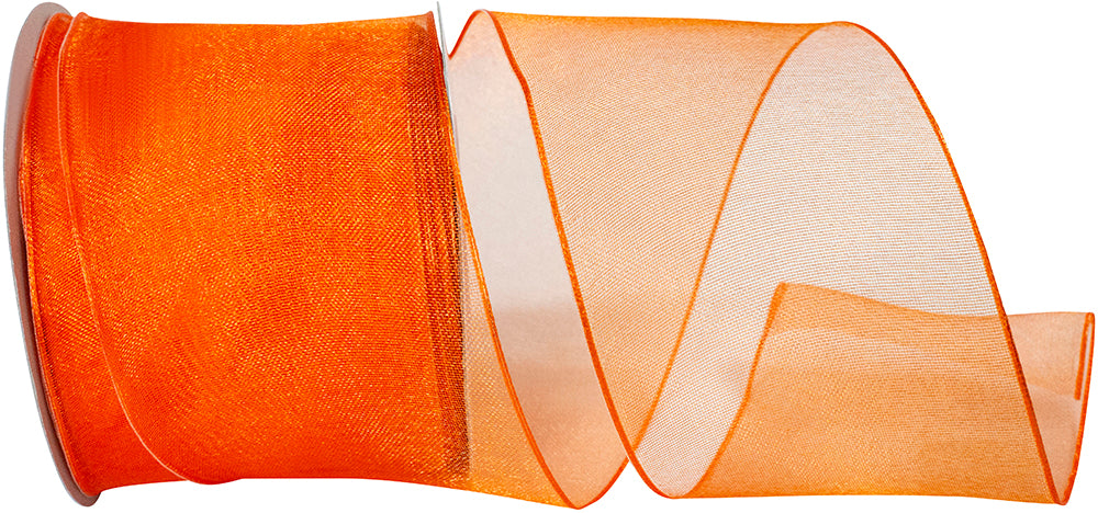 Orange 2-1 2 Inch Elegant Woven Sheer Wired Edge Ribbon for Wreaths & Bows