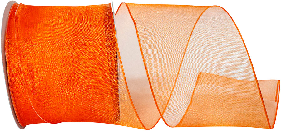 Orange 2-1 2 Inch Elegant Woven Sheer Wired Edge Ribbon for Wreaths & Bows