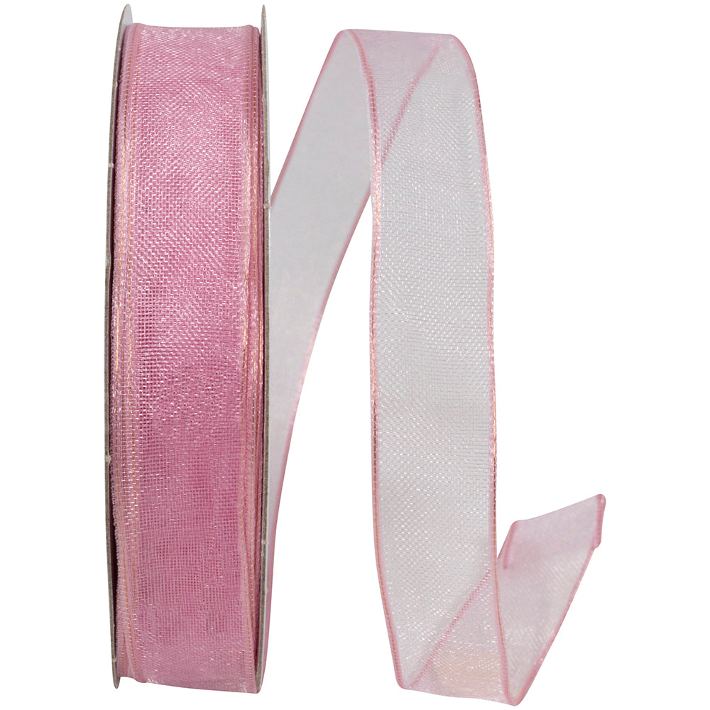 Pink 5 8 Inch Elegant Woven Sheer Wired Edge Ribbon for Wreaths & Bows