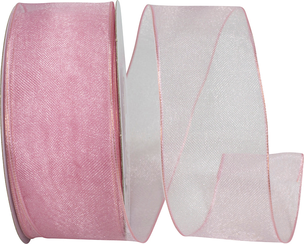Pink 1-1 2 Inch Elegant Woven Sheer Wired Edge Ribbon for Wreaths & Bows