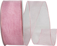 Pink 1-1 2 Inch Elegant Woven Sheer Wired Edge Ribbon for Wreaths & Bows