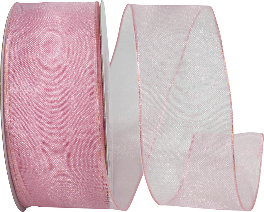 Pink 1-1 2 Inch Elegant Woven Sheer Wired Edge Ribbon for Wreaths & Bows