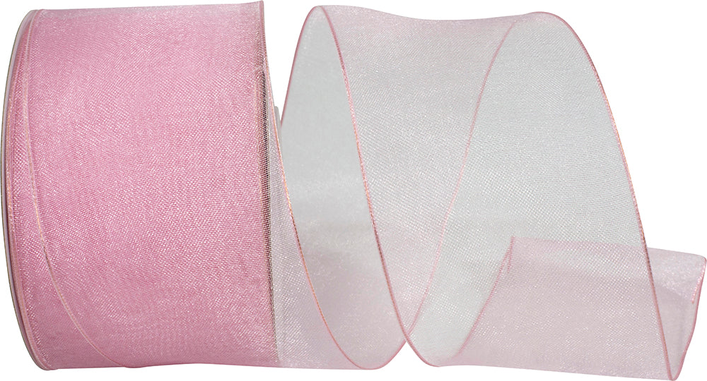 Pink 2-1 2 Inch Elegant Woven Sheer Wired Edge Ribbon for Wreaths & Bows