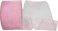 Pink 2-1 2 Inch Elegant Woven Sheer Wired Edge Ribbon for Wreaths & Bows