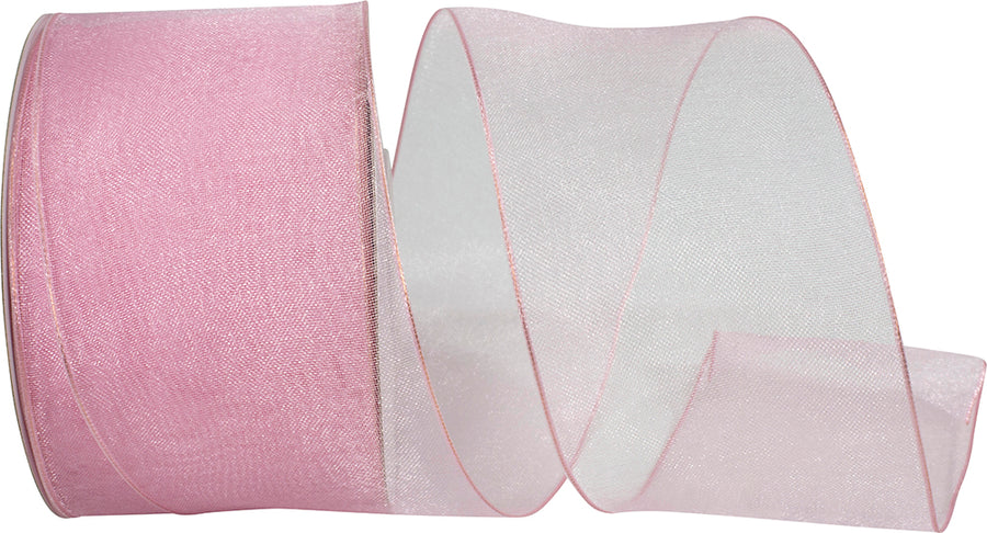 Pink 2-1 2 Inch Elegant Woven Sheer Wired Edge Ribbon for Wreaths & Bows
