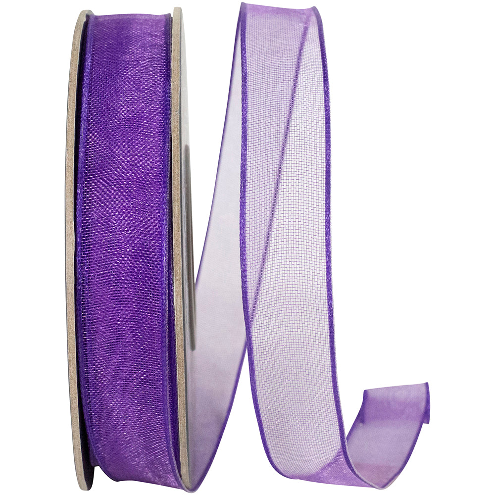 Purple 5 8 Inch Elegant Woven Sheer Wired Edge Ribbon for Wreaths & Bows