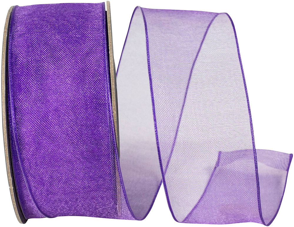 Purple 1-1 2 Inch Elegant Woven Sheer Wired Edge Ribbon for Wreaths & Bows