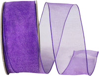 Purple 1-1 2 Inch Elegant Woven Sheer Wired Edge Ribbon for Wreaths & Bows