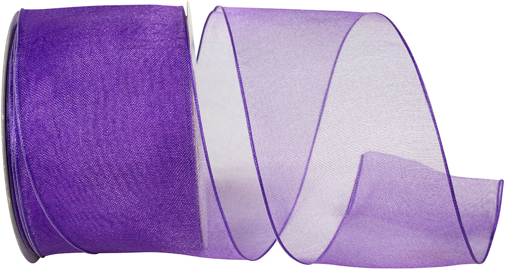 Purple 2-1 2 Inch Elegant Woven Sheer Wired Edge Ribbon for Wreaths & Bows