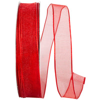 Red 5 8 Inch Elegant Woven Sheer Wired Edge Ribbon for Wreaths & Bows
