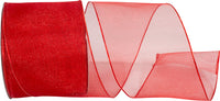 Red 2-1 2 Inch Elegant Woven Sheer Wired Edge Ribbon for Wreaths & Bows
