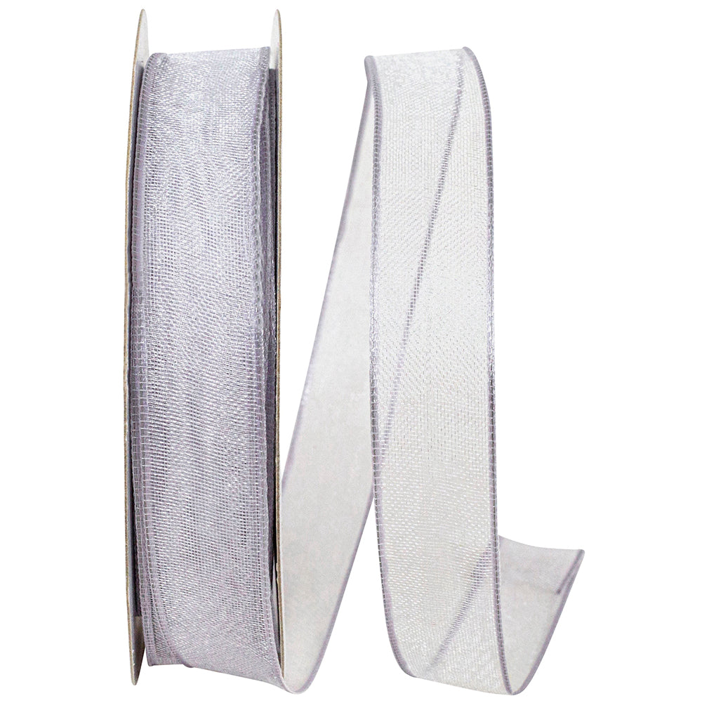 Silver 5 8 Inch Elegant Woven Sheer Wired Edge Ribbon for Wreaths & Bows