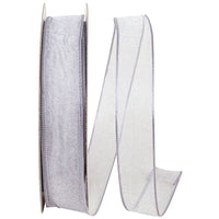 Silver 5 8 Inch Elegant Woven Sheer Wired Edge Ribbon for Wreaths & Bows