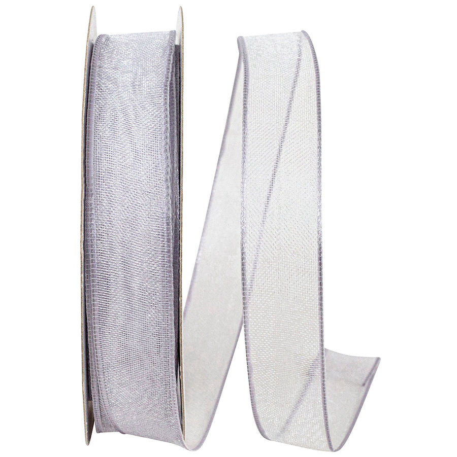 Silver 5 8 Inch Elegant Woven Sheer Wired Edge Ribbon for Wreaths & Bows