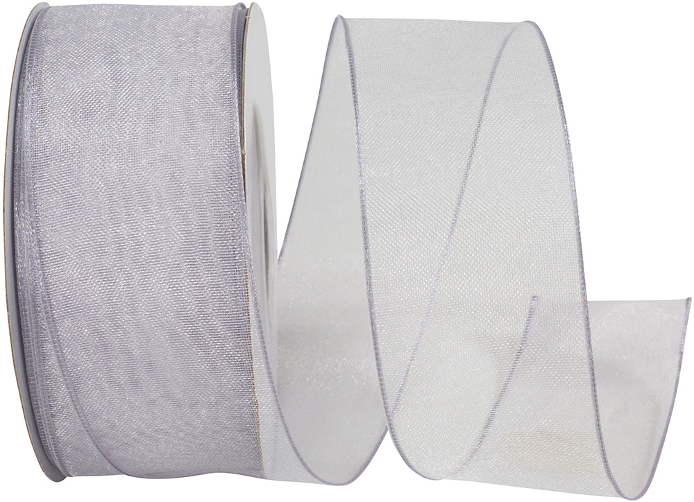 Silver 1-1 2 Inch Elegant Woven Sheer Wired Edge Ribbon for Wreaths & Bows