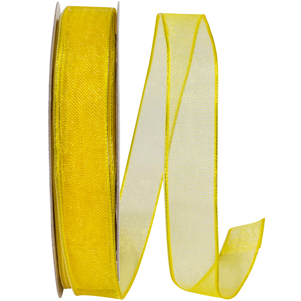 Yellow 5 8 Inch Elegant Woven Sheer Wired Edge Ribbon for Wreaths & Bows